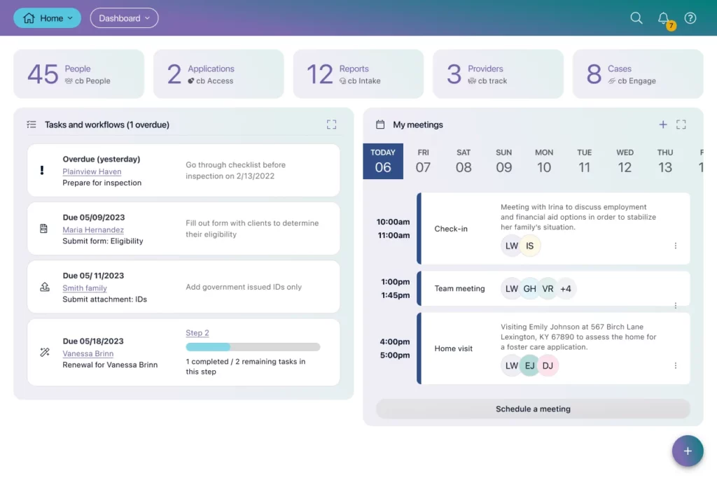 Casebook human services software case management dashboard