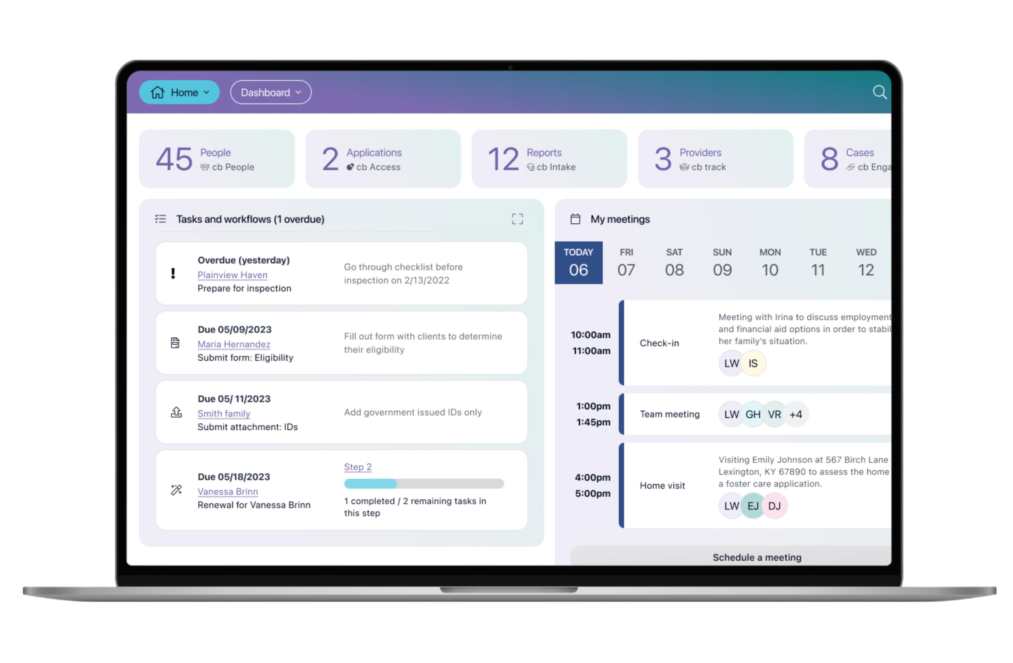 Casebook human services software dashboard