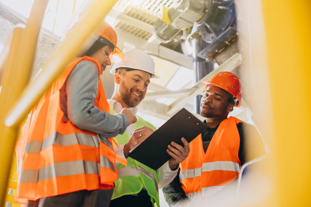 construction workers discussing plan